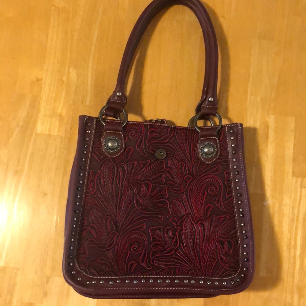 Montana West Red dark leather conceal carry purse, gently used